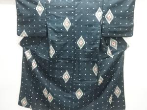 大正ロマン　幾何学模様織り出し銘仙着物